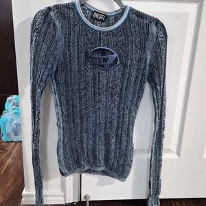 Diesel Ribbed Knit Logo Sweater in Faded Blue